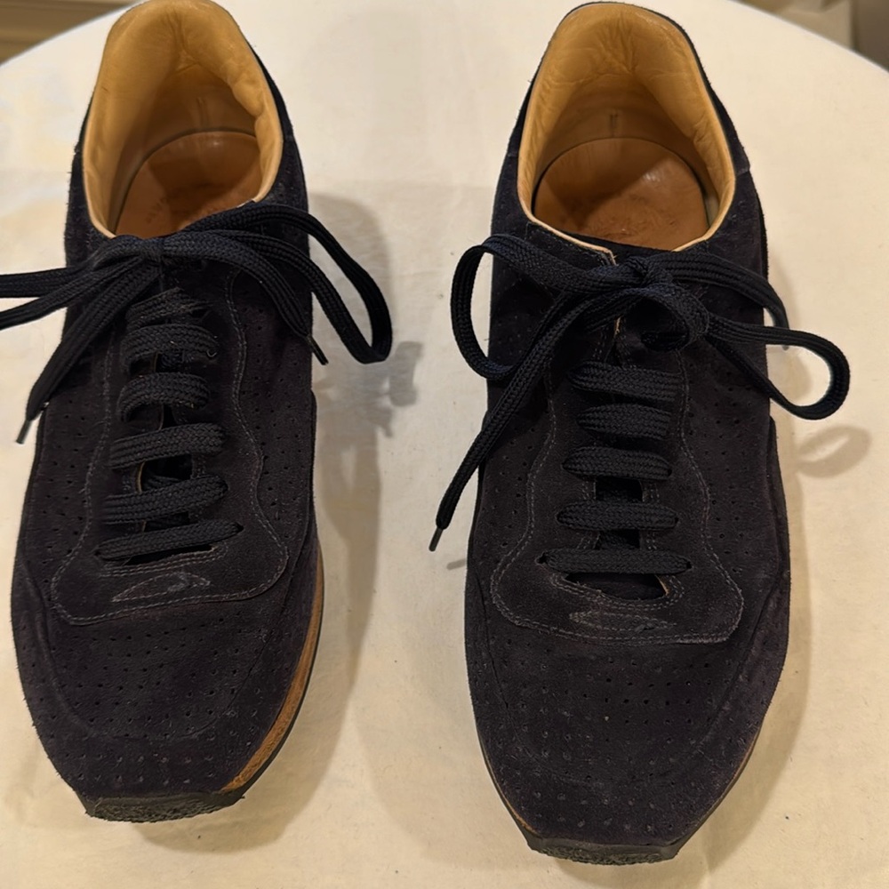 Officine Creative Navy Blue Suede Trainers, Size 40,With Wood Heel